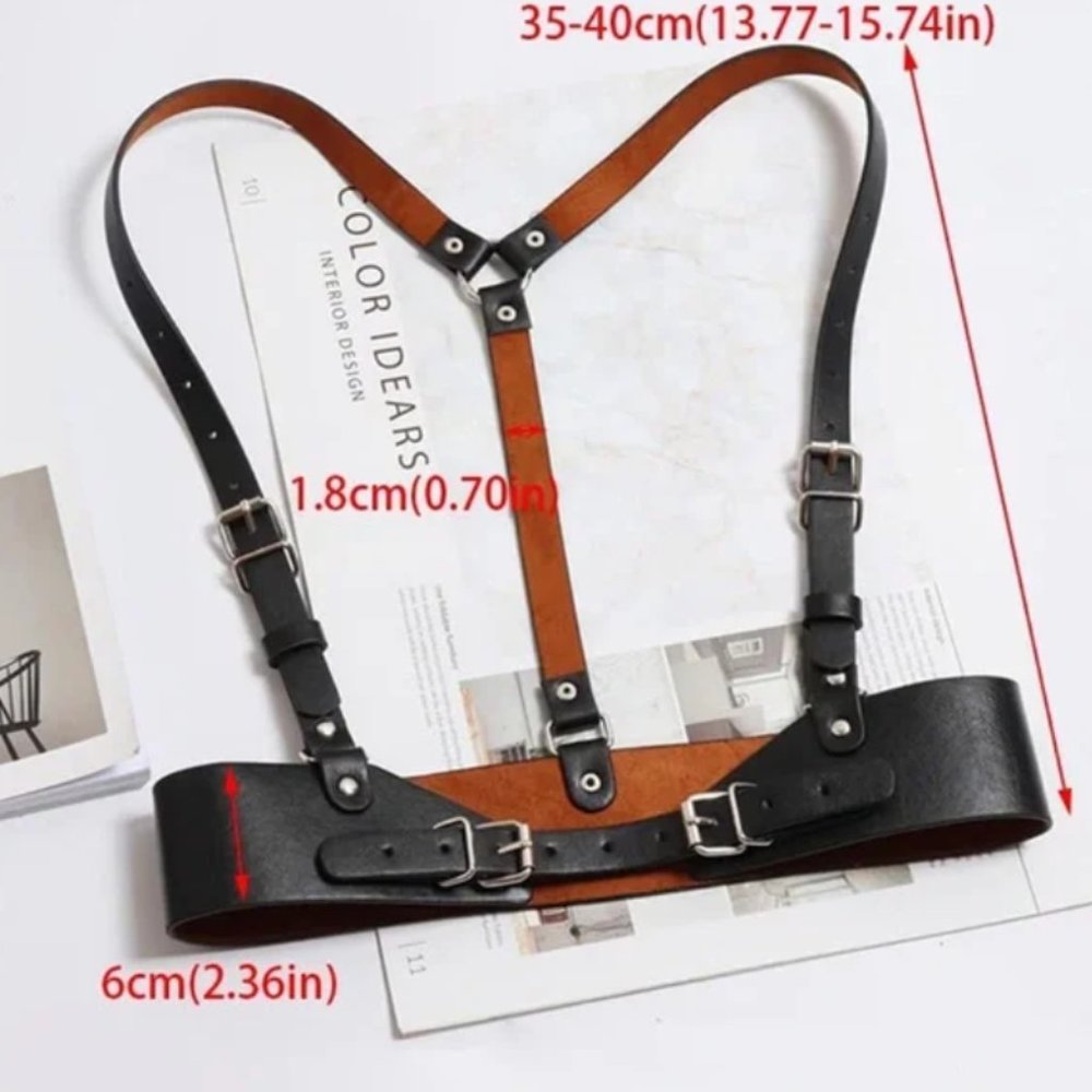 Harness Belt Black Leather Goth Rave Adjustable - Picture 3 of 4